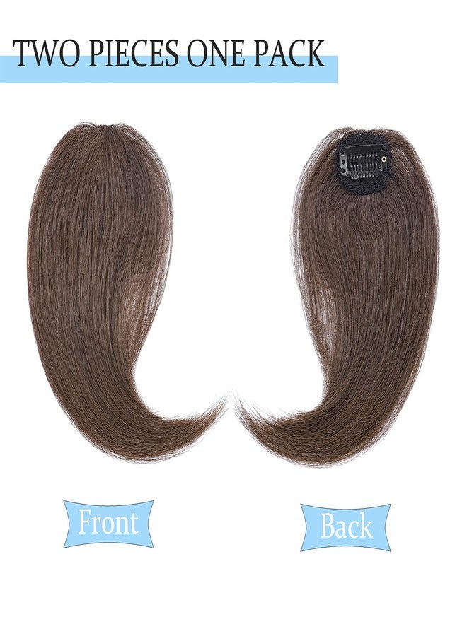 SEGO Side Bangs Clip in Bangs 100% Real Human Hair 10 inch 2PCS French Bangs Wave Fringe Swept Natural look Hair Piece 15g/Pcs-Medium Brown - Image 2